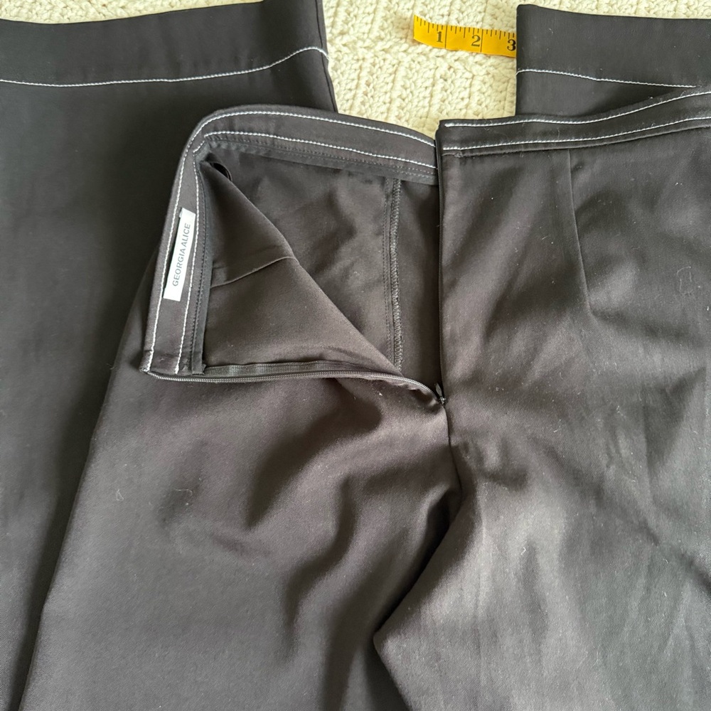 Georgia Alice Black Wide Leg Trousers with White Contrast Stitching Size 4 - Picture 15 of 15